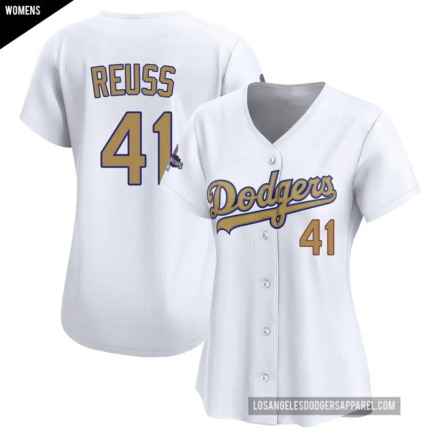 Women's Los Angeles Dodgers ＃41 Jerry Reuss Limited Gold White 2025 Collection Jersey