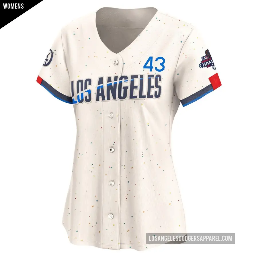 Women&#039;s Los Angeles Dodgers &#65283;43 Anthony Banda Limited Cream 2024 City Connect World Series Champions Jersey