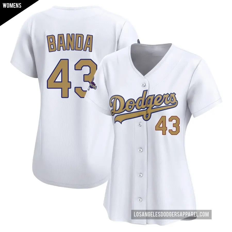 Women's Los Angeles Dodgers ＃43 Anthony Banda Limited Gold White 2025 Collection Jersey