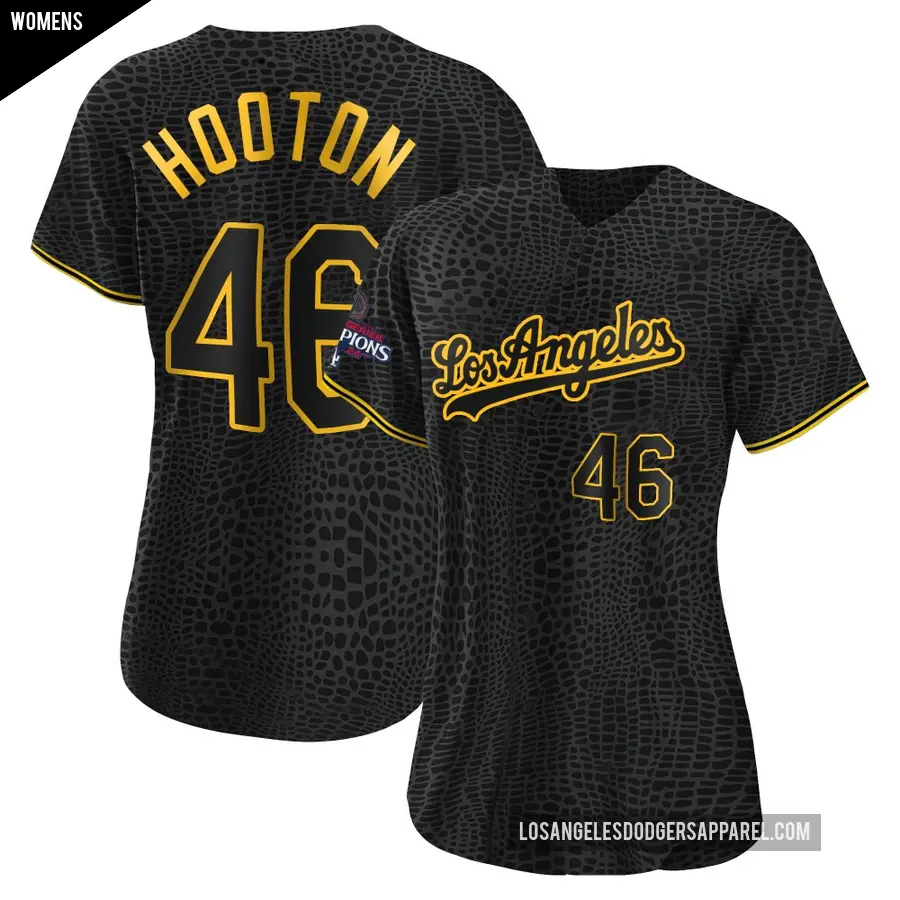 Women's Los Angeles Dodgers ＃46 Burt Hooton Authentic Black Snake Skin City 2024 World Series Champions Jersey