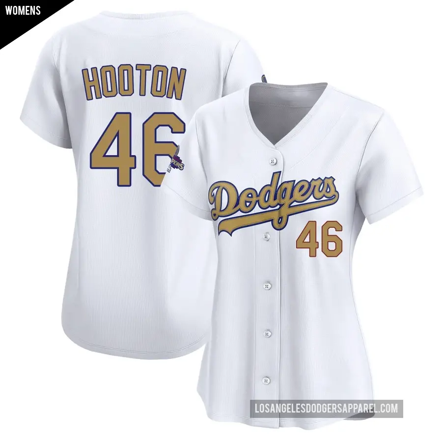Women's Los Angeles Dodgers ＃46 Burt Hooton Limited Gold White 2025 Collection Jersey