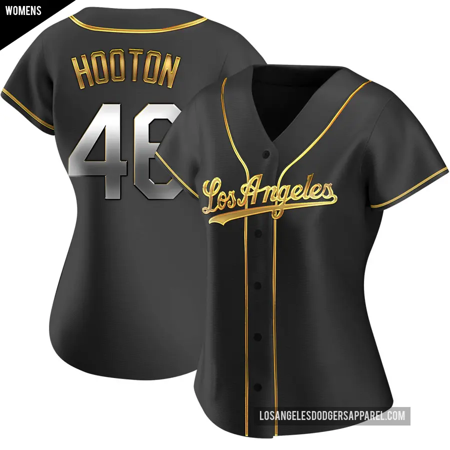 Women&#039;s Los Angeles Dodgers &#65283;46 Burt Hooton Replica Gold Black en Alternate Jersey