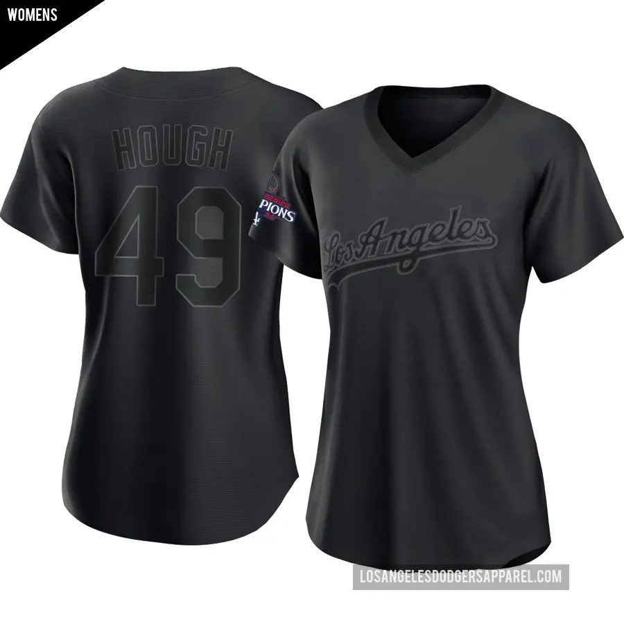 Women's Los Angeles Dodgers ＃49 Charlie Hough Authentic Black Pitch Fashion 2024 World Series Champions Jersey