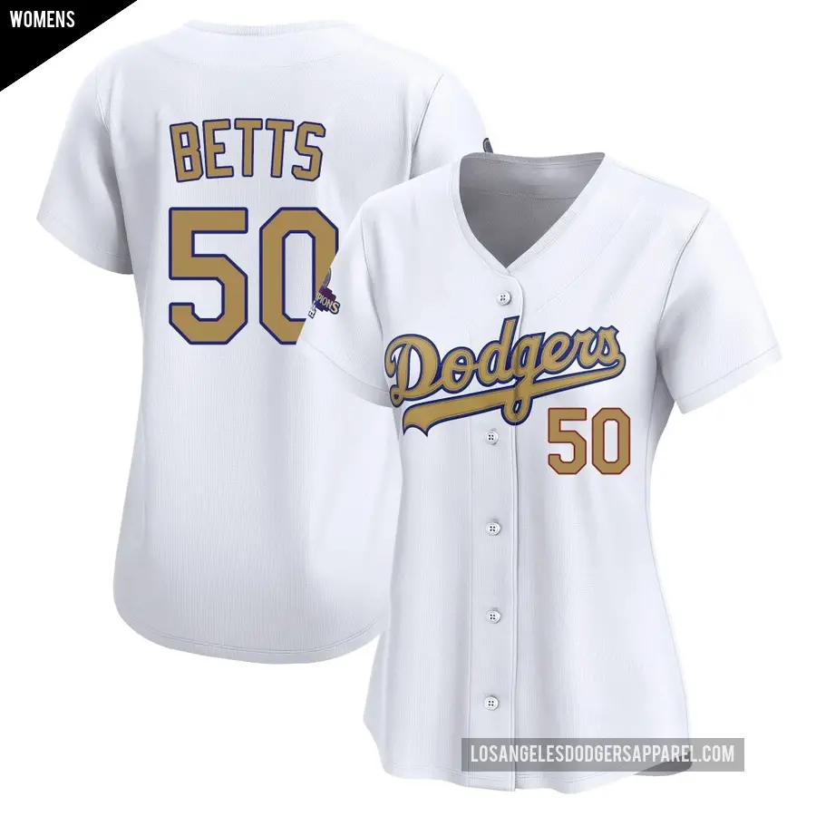 Women's Los Angeles Dodgers ＃50 Mookie Betts Limited Gold White 2025 Collection Jersey