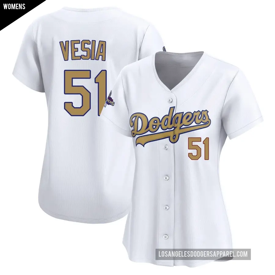 Women's Los Angeles Dodgers ＃51 Alex Vesia Limited Gold White 2025 Collection Jersey