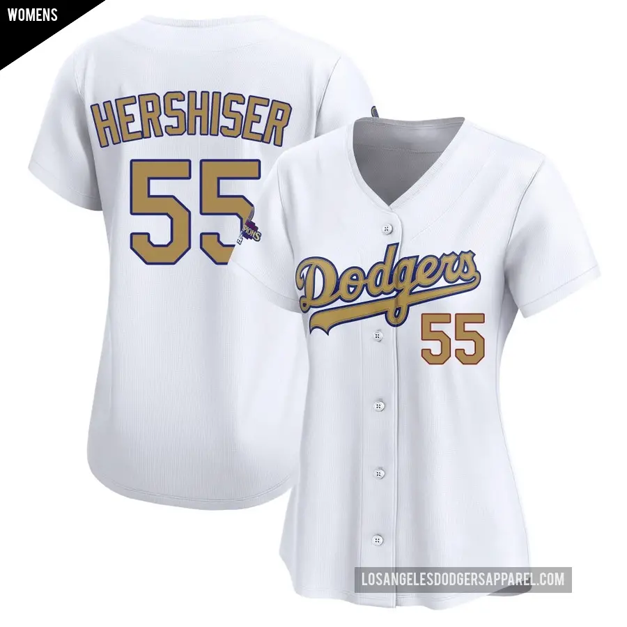 Women's Los Angeles Dodgers ＃55 Orel Hershiser Limited Gold White 2025 Collection Jersey