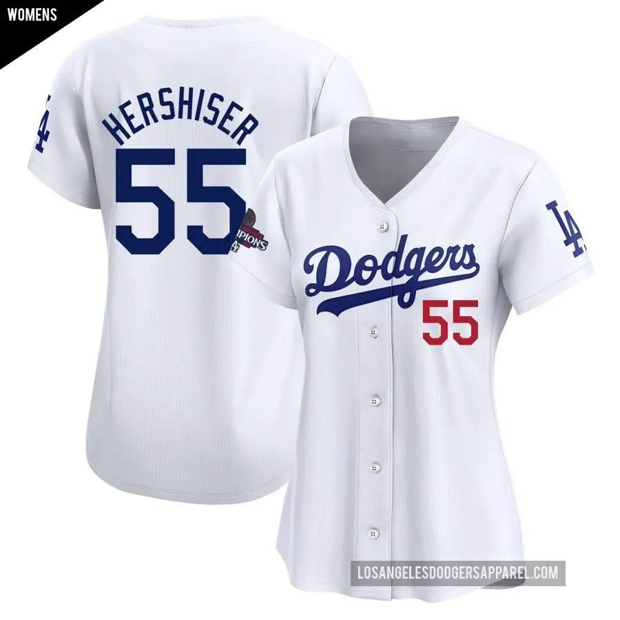 Women's Los Angeles Dodgers ＃55 Orel Hershiser Limited White Home 2024 World Series Champions Jersey