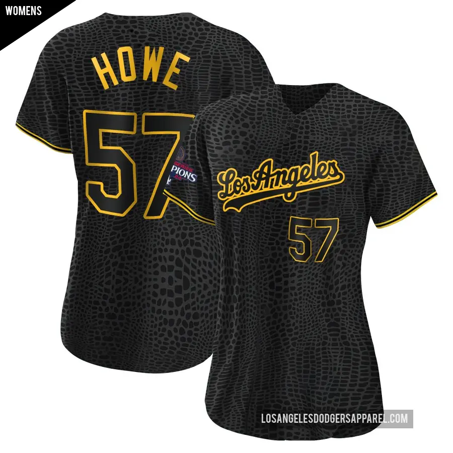 Women's Los Angeles Dodgers ＃57 Steve Howe Authentic Black Snake Skin City 2024 World Series Champions Jersey