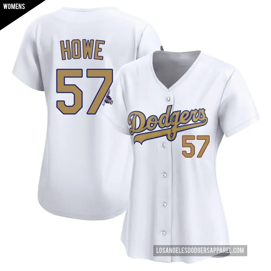Women's Los Angeles Dodgers ＃57 Steve Howe Limited Gold White 2025 Collection Jersey