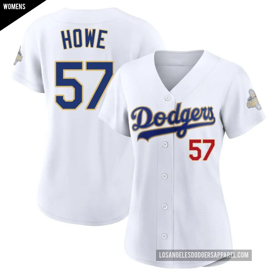 Women's Los Angeles Dodgers ＃57 Steve Howe Limited Gold White 2026 Collection Stadium Jersey