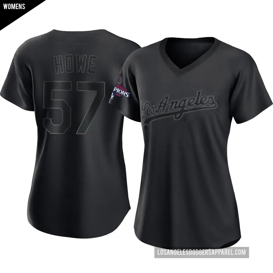 Women's Los Angeles Dodgers ＃57 Steve Howe Replica Black Pitch Fashion 2024 World Series Champions Jersey