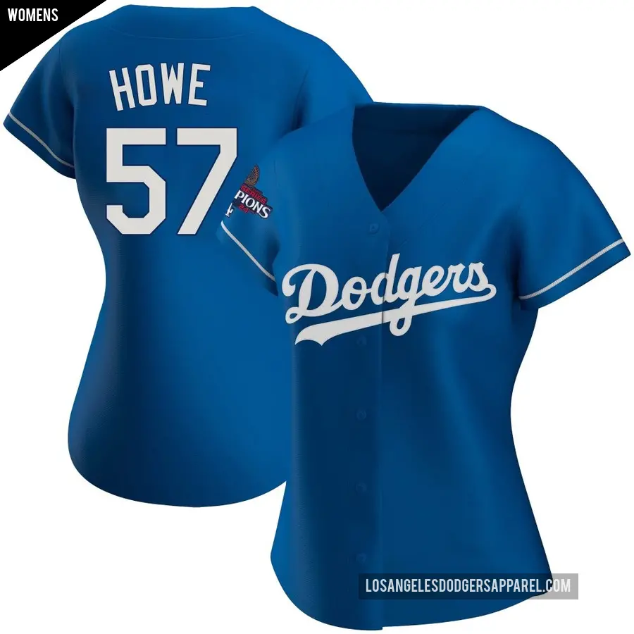 Women's Los Angeles Dodgers ＃57 Steve Howe Replica Royal Alternate 2024 World Series Champions Jersey