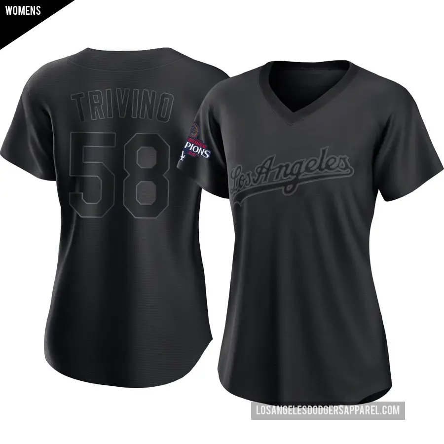 Women's Los Angeles Dodgers ＃58 Lou Trivino Authentic Black Pitch Fashion 2024 World Series Champions Jersey