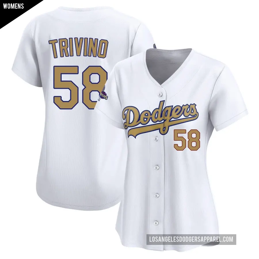Women's Los Angeles Dodgers ＃58 Lou Trivino Limited Gold White 2025 Collection Jersey