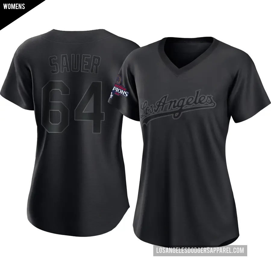 Women's Los Angeles Dodgers ＃64 Matt Sauer Authentic Black Pitch Fashion 2024 World Series Champions Jersey