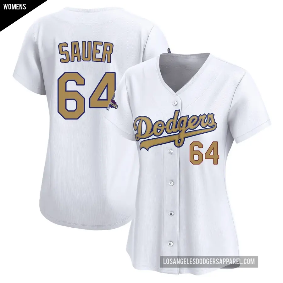 Women's Los Angeles Dodgers ＃64 Matt Sauer Limited Gold White 2025 Collection Jersey