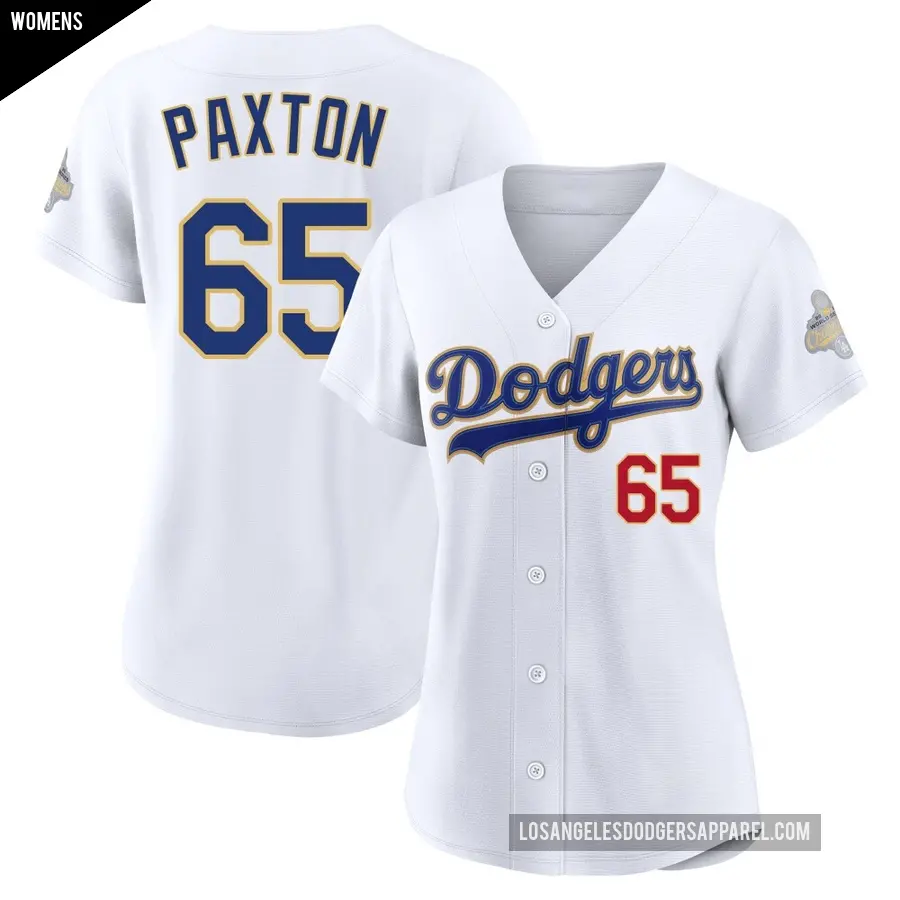Women's Los Angeles Dodgers ＃65 James Paxton Limited Gold White 2026 Collection Stadium Jersey