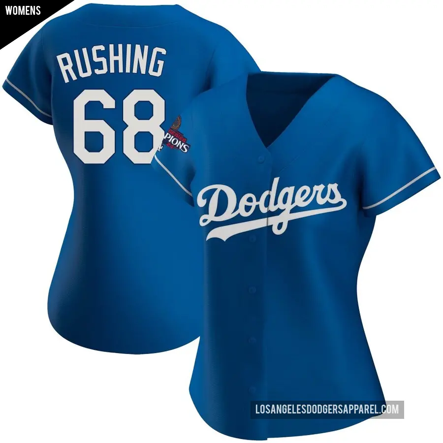 Women's Los Angeles Dodgers ＃68 Dalton Rushing Replica Royal Alternate 2024 World Series Champions Jersey