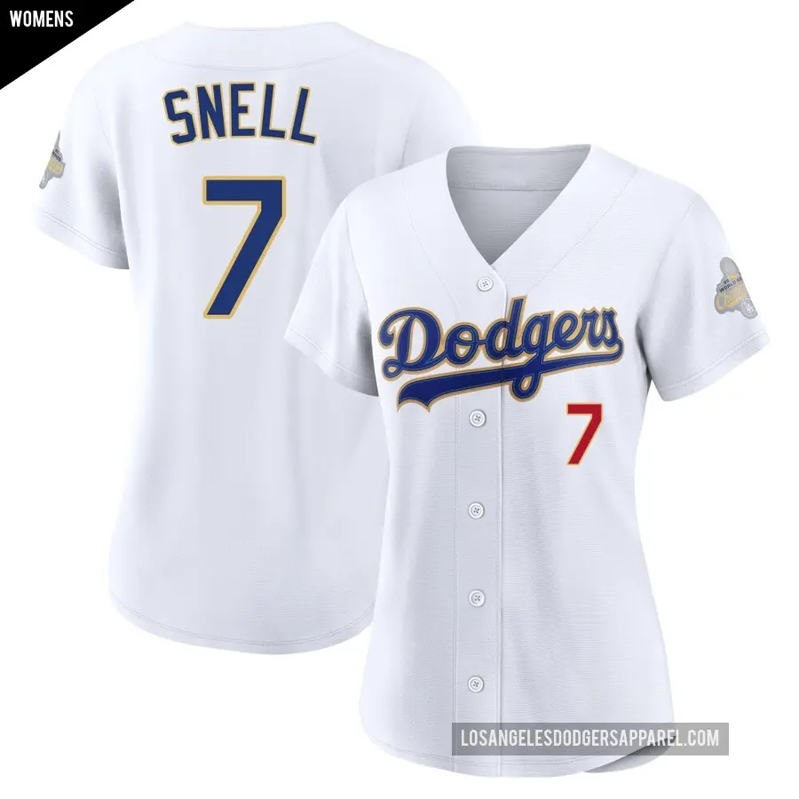 Women's Los Angeles Dodgers ＃7 Blake Snell Limited Gold White 2026 Collection Stadium Jersey