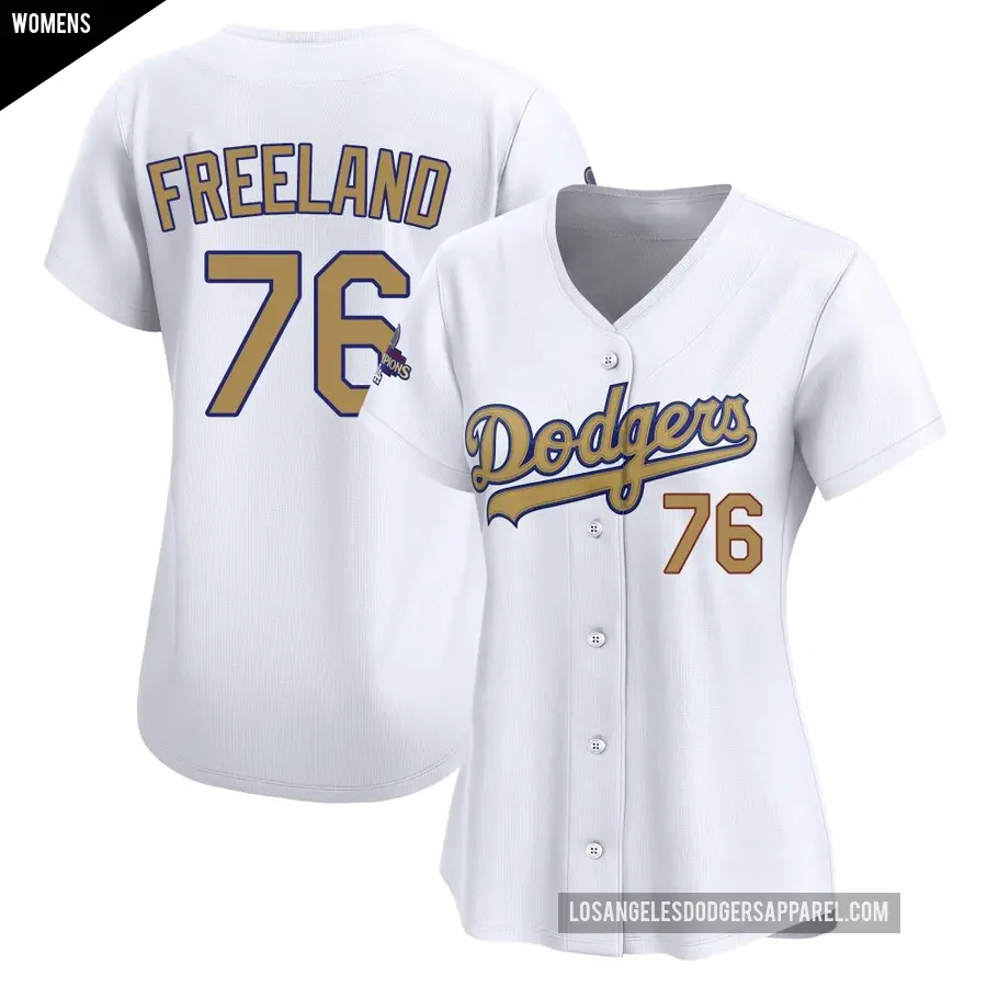 Women's Los Angeles Dodgers ＃76 Alex Freeland Limited Gold White 2025 Collection Jersey