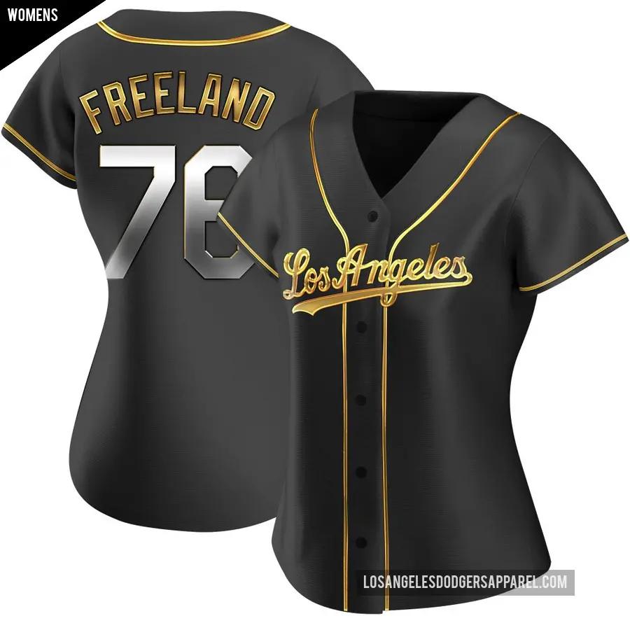 Women's Los Angeles Dodgers ＃76 Alex Freeland Replica Gold Black en Alternate Jersey