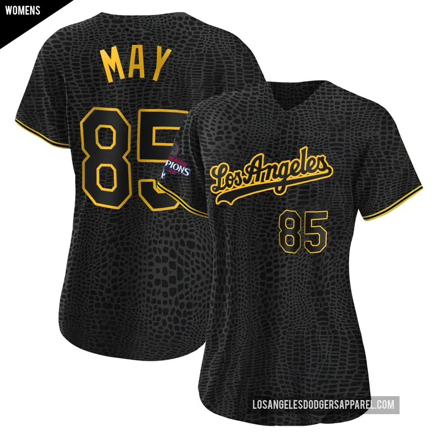Women's Los Angeles Dodgers ＃85 Dustin May Authentic Black Snake Skin City 2024 World Series Champions Jersey