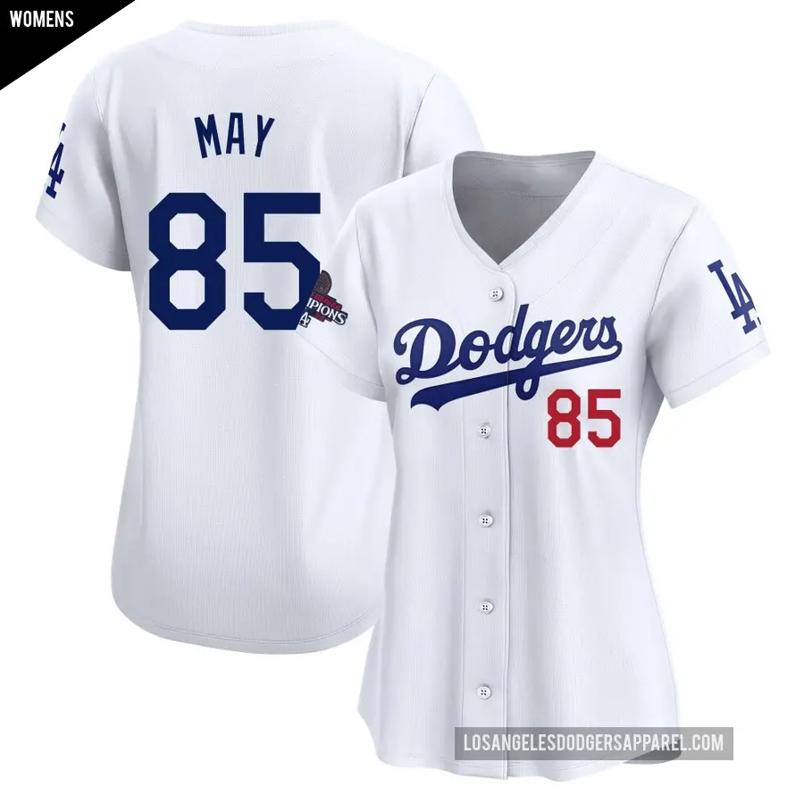 Women's Los Angeles Dodgers ＃85 Dustin May Limited White Home 2024 World Series Champions Jersey