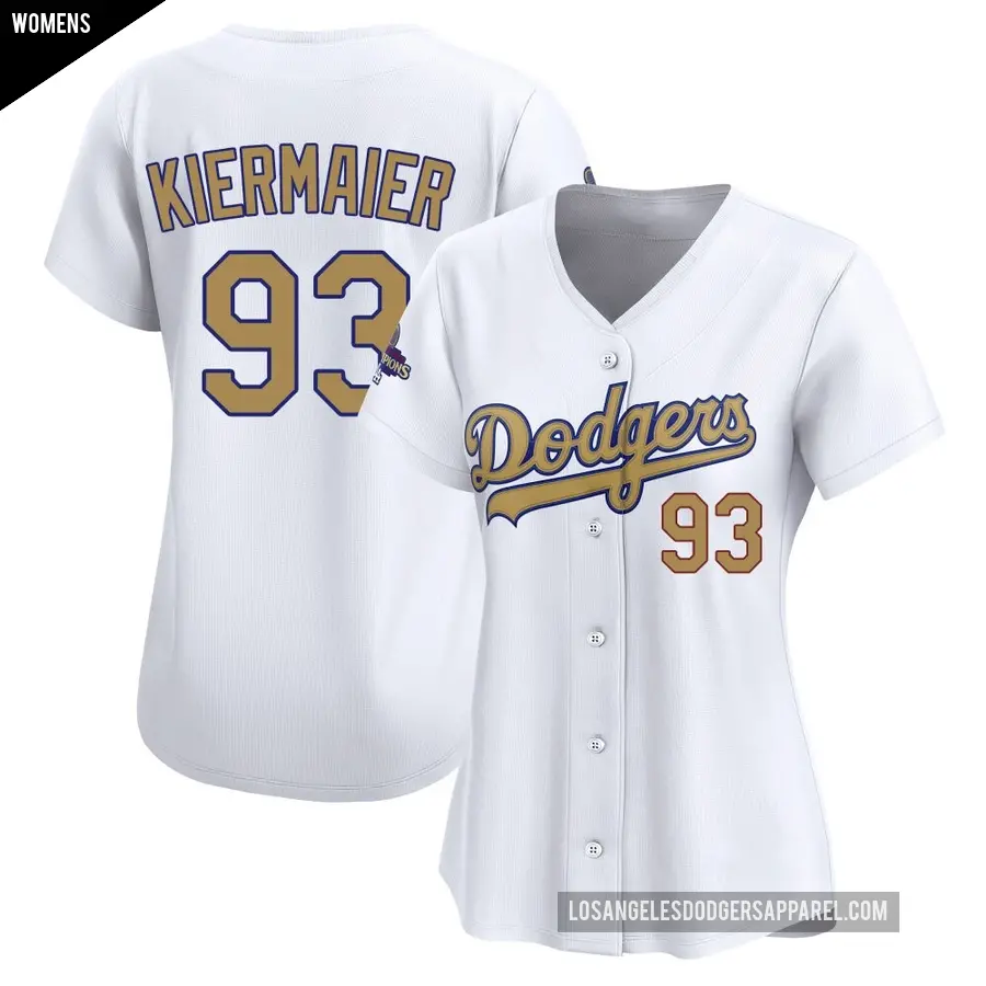Women's Los Angeles Dodgers ＃93 Kevin Kiermaier Limited Gold White 2025 Collection Jersey