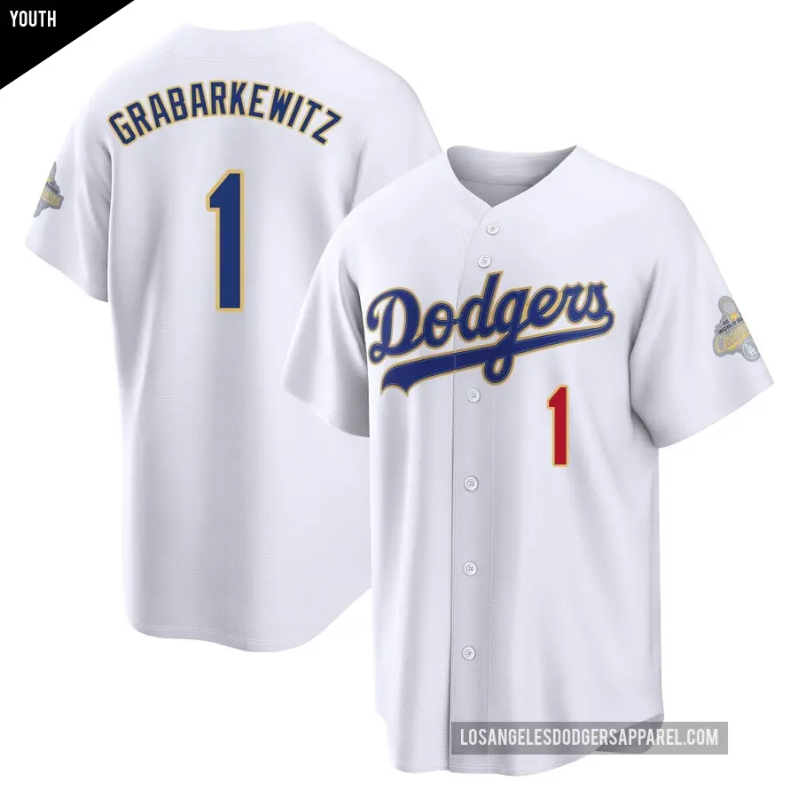 Youth Los Angeles Dodgers ＃1 Billy Grabarkewitz Limited Gold White 2026 Collection Stadium Jersey