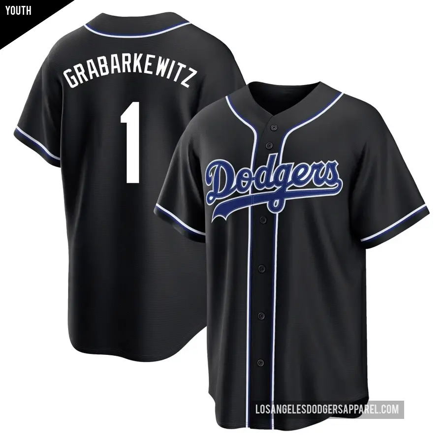 Youth Los Angeles Dodgers ＃1 Billy Grabarkewitz Replica Black Fashion Out Jersey