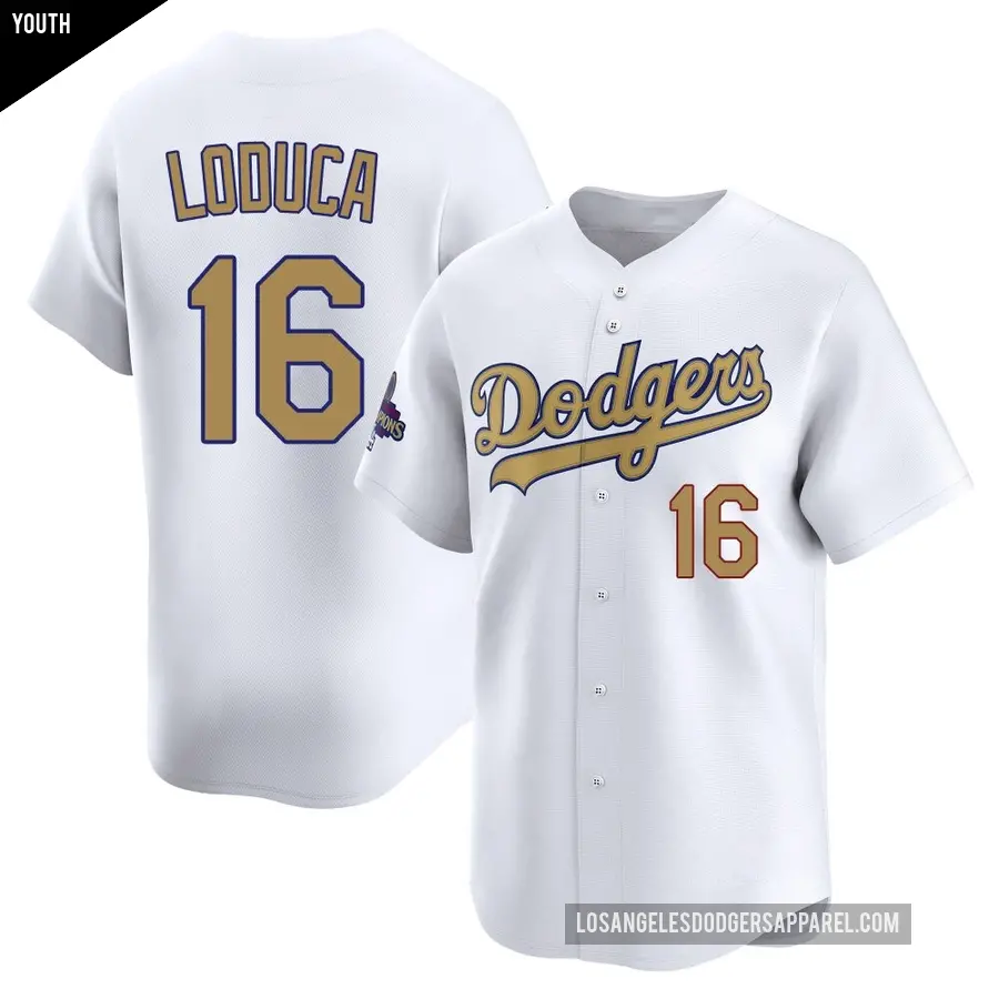 Youth Los Angeles Dodgers ＃16 Paul Loduca Limited Gold White 2025 Collection Jersey