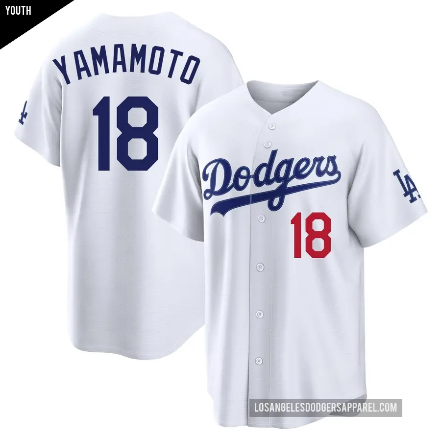 Youth Los Angeles Dodgers ＃18 Yoshinobu Yamamoto Limited White Home Stadium Jersey