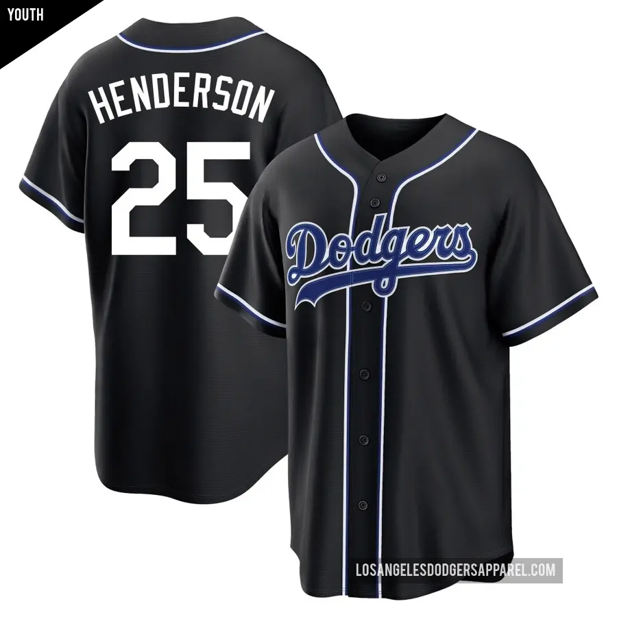 Youth Los Angeles Dodgers ＃25 Rickey Henderson Replica Black Fashion Out Jersey