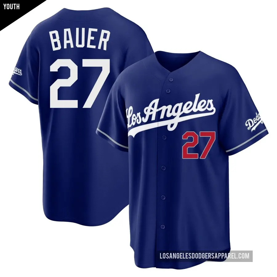 Youth Los Angeles Dodgers ＃27 Trevor Bauer Limited Royal Alternate Stadium Jersey