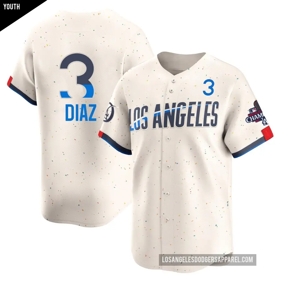 Youth Los Angeles Dodgers ＃3 Edwin Diaz Limited Cream 2024 City Connect World Series Champions Jersey