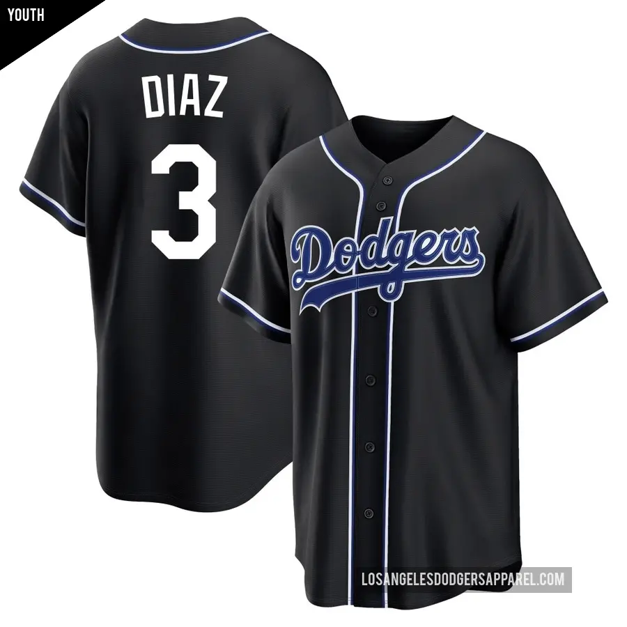 Youth Los Angeles Dodgers ＃3 Edwin Diaz Replica Black Fashion Out Jersey