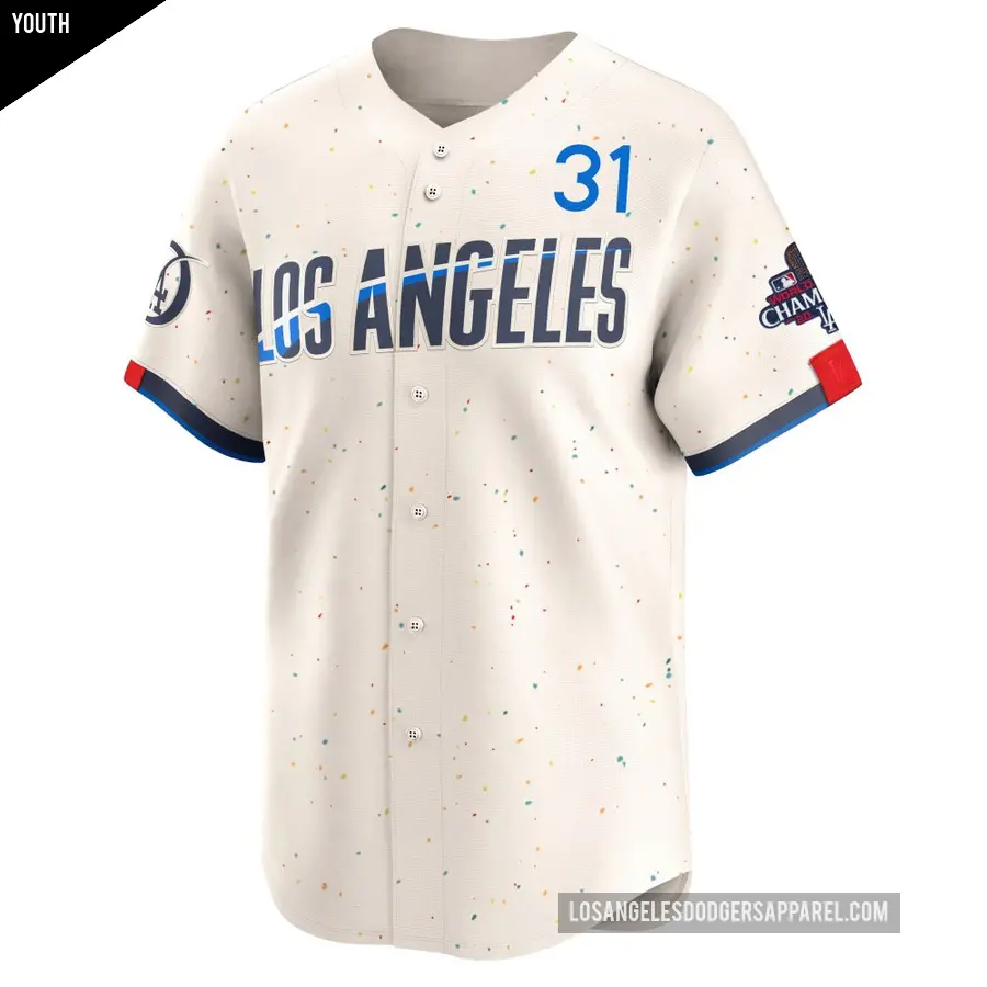 Youth Los Angeles Dodgers &#65283;31 Tyler Glasnow Limited Cream 2024 City Connect World Series Champions Jersey