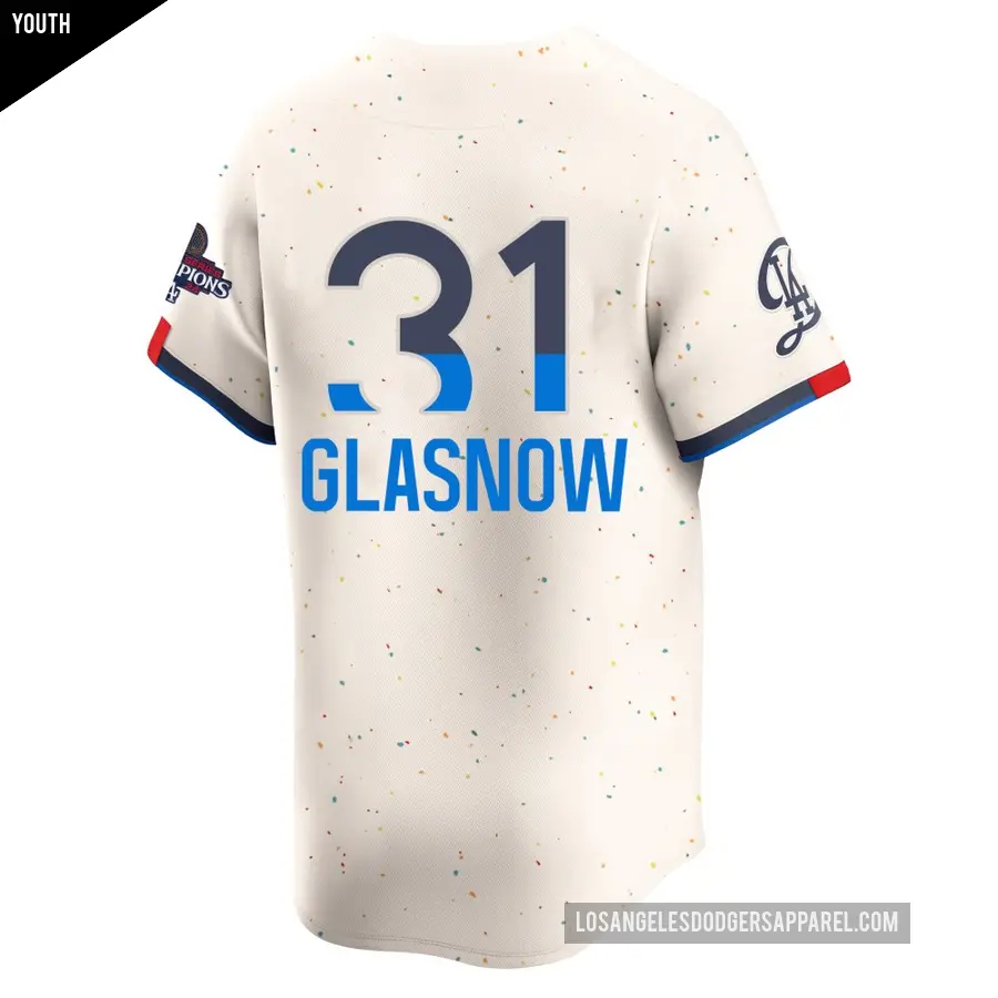 Youth Los Angeles Dodgers &#65283;31 Tyler Glasnow Limited Cream 2024 City Connect World Series Champions Jersey