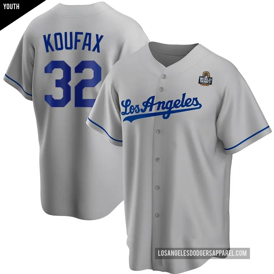 Youth Los Angeles Dodgers ＃32 Sandy Koufax Replica Gray Road 2024 World Series Jersey