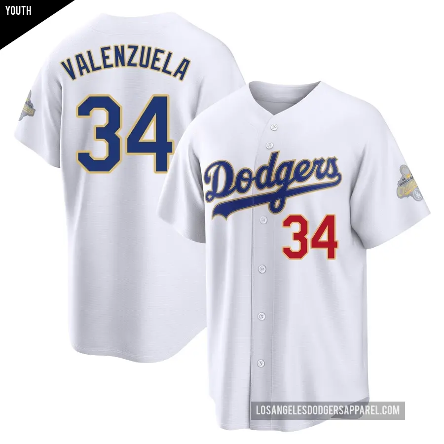 Youth Los Angeles Dodgers ＃34 Fernando Valenzuela Limited Gold White 2026 Collection Stadium Jersey