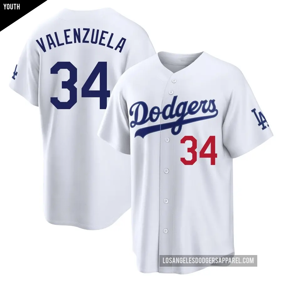 Youth Los Angeles Dodgers ＃34 Fernando Valenzuela Limited White Home Stadium Jersey