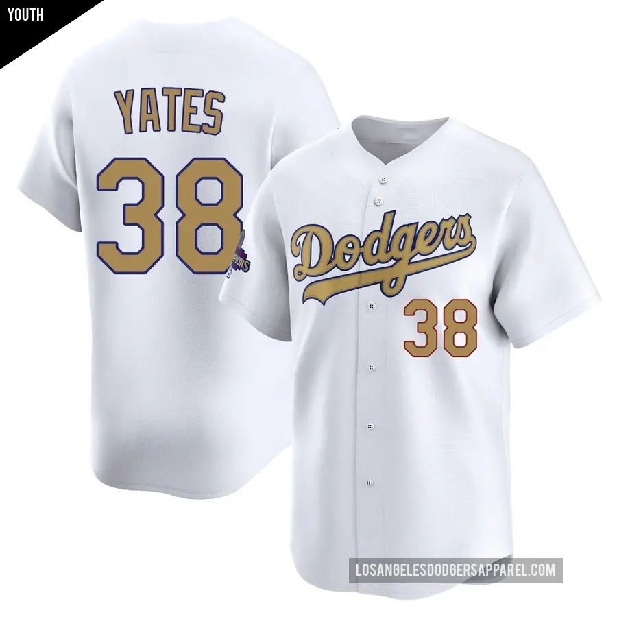 Youth Los Angeles Dodgers ＃38 Kirby Yates Limited Gold White 2025 Collection Jersey