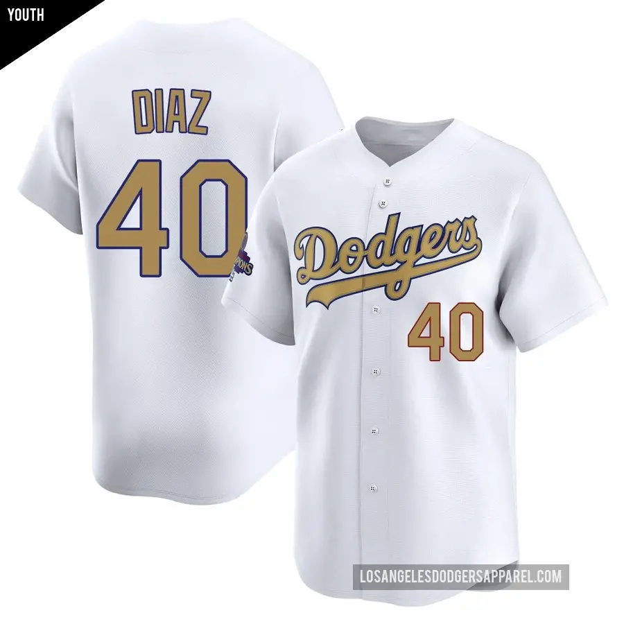 Youth Los Angeles Dodgers ＃40 Alexis Diaz Limited Gold White 2025 Collection Jersey