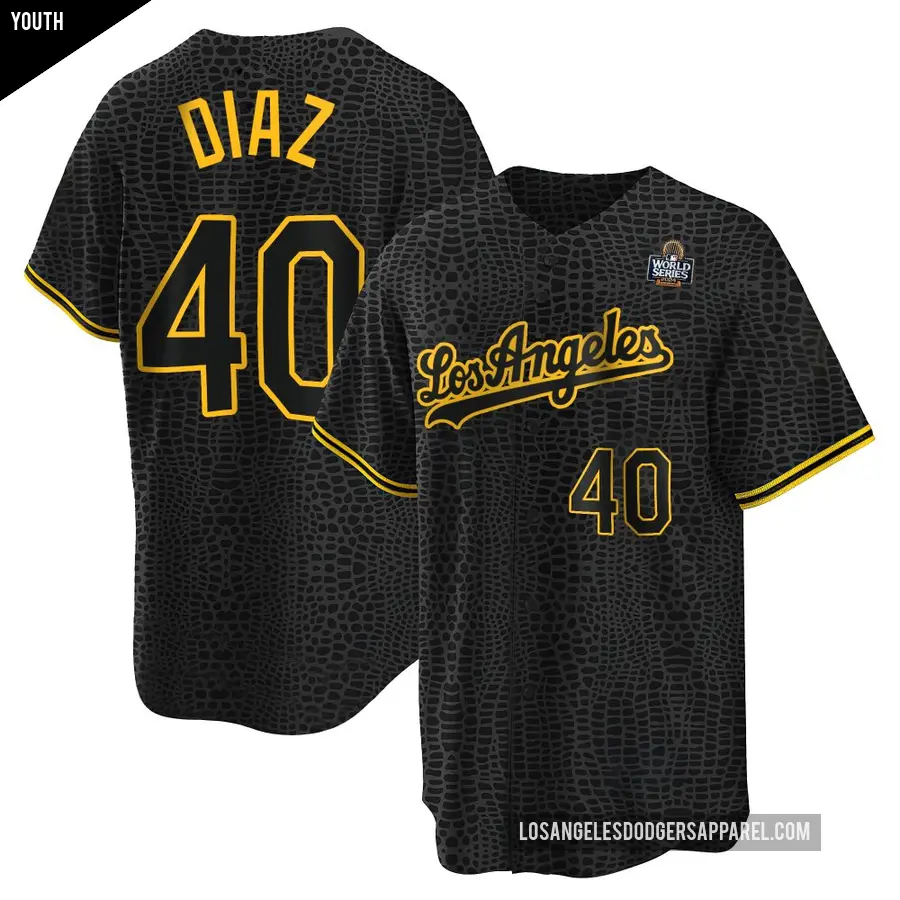 Youth Los Angeles Dodgers ＃40 Alexis Diaz Replica Black Snake Skin City 2024 World Series Jersey