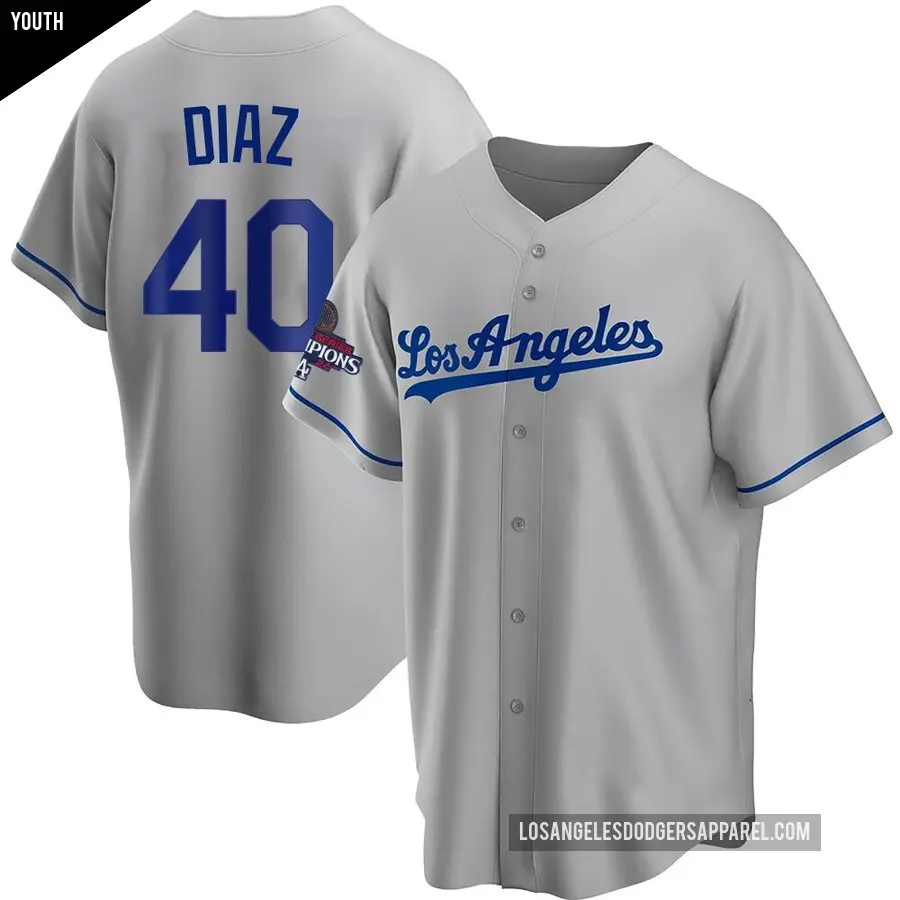 Youth Los Angeles Dodgers ＃40 Alexis Diaz Replica Gray Road 2024 World Series Champions Jersey