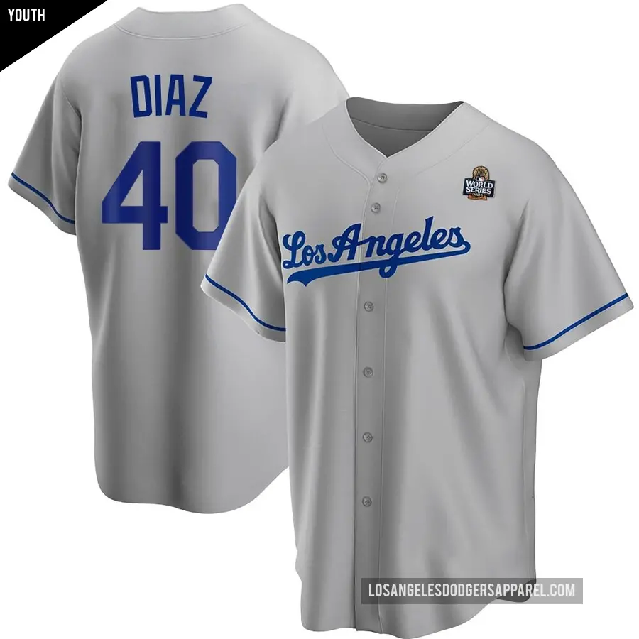 Youth Los Angeles Dodgers ＃40 Alexis Diaz Replica Gray Road 2024 World Series Jersey