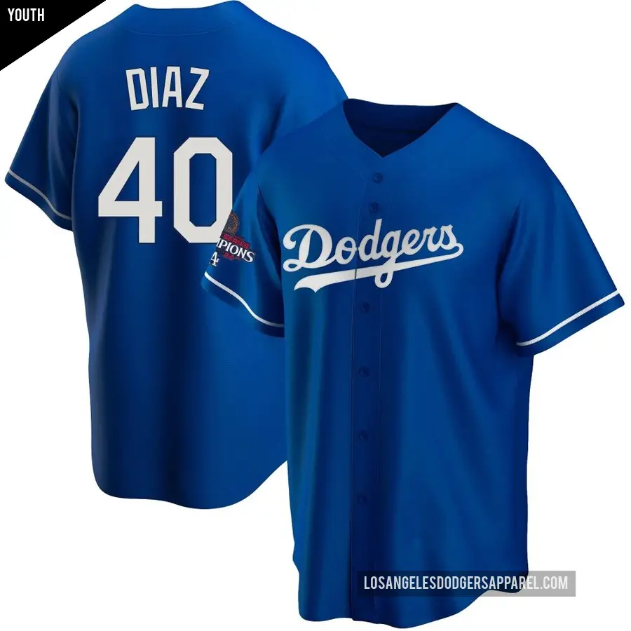Youth Los Angeles Dodgers ＃40 Alexis Diaz Replica Royal Alternate 2024 World Series Champions Jersey