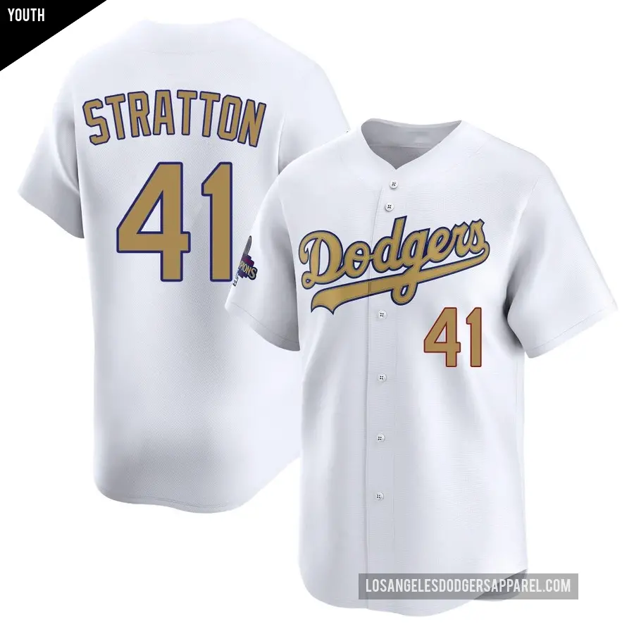 Youth Los Angeles Dodgers ＃41 Chris Stratton Limited Gold White 2025 Collection Jersey
