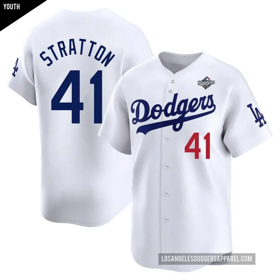 Youth Los Angeles Dodgers ＃41 Chris Stratton Limited White Home 2025 World Series Jersey