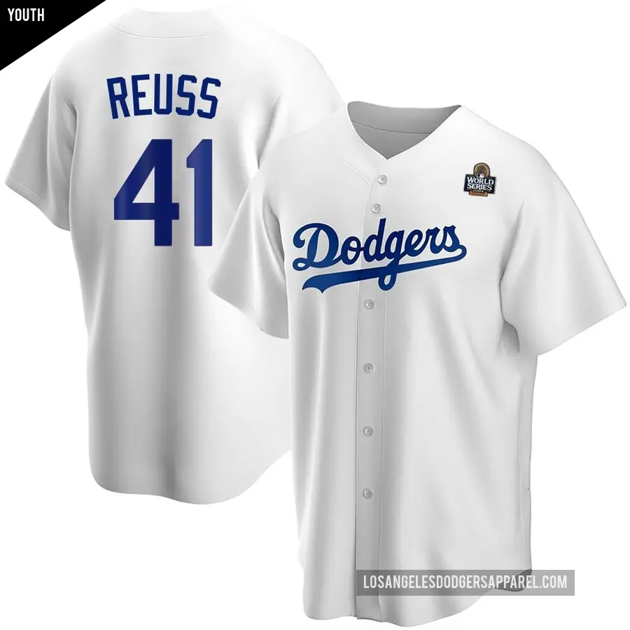 Youth Los Angeles Dodgers &#65283;41 Jerry Reuss Replica White Home 2024 World Series Jersey